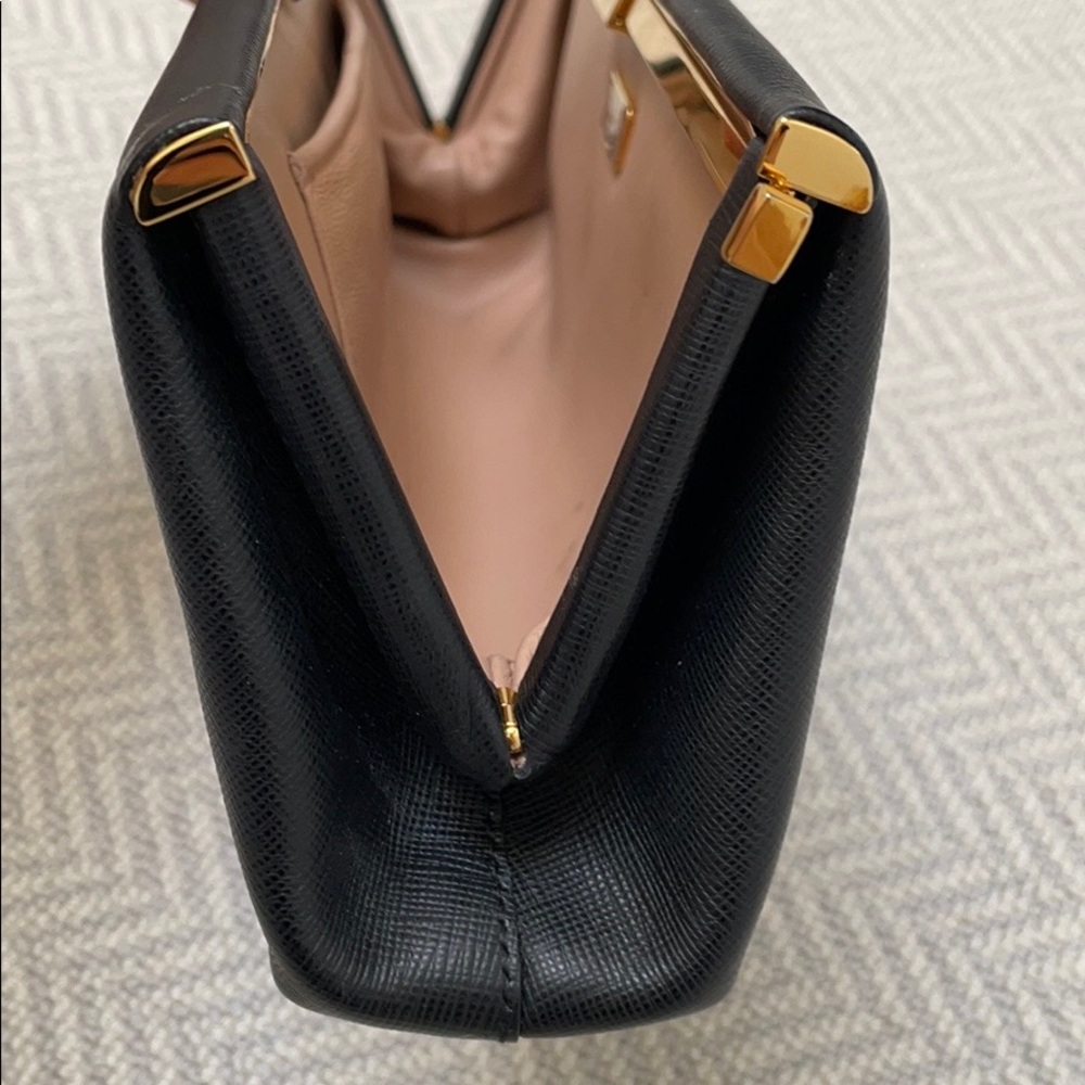 PRADA East West Frame Clutch in Black Saffiano and Gold Tone Hardware - Picture 12 of 14